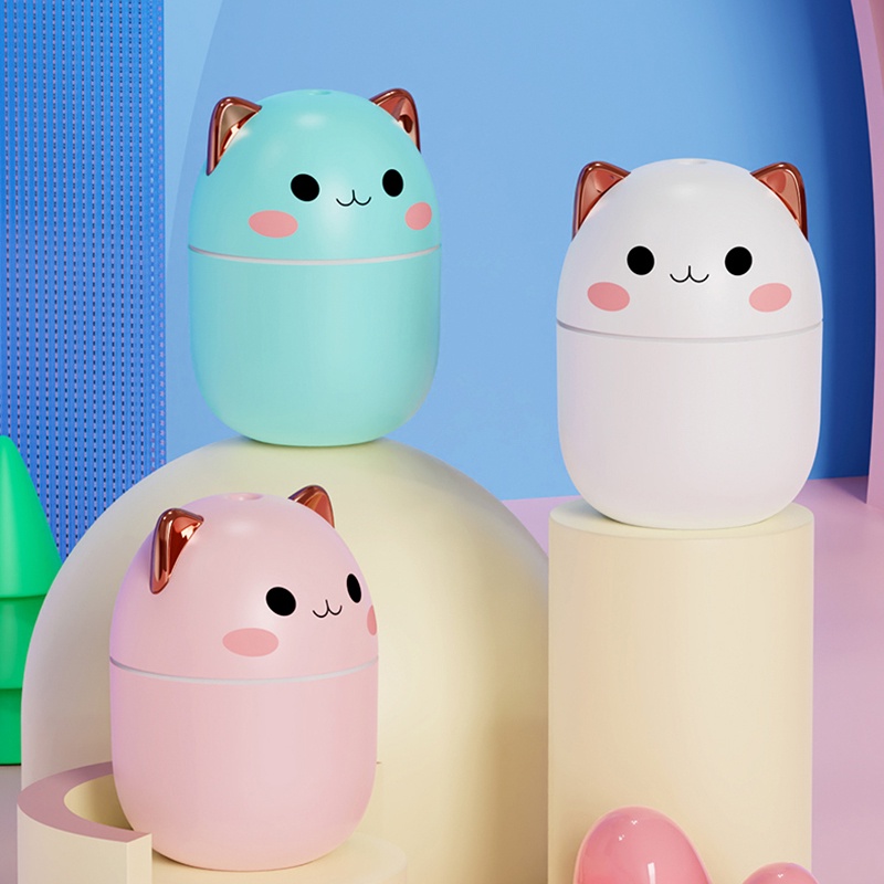 Máy phun sương Fnelse tạo độ ẩm hình mèo dễ thương cổng USB có đèn nhiều màu sắc dung tích 250ml