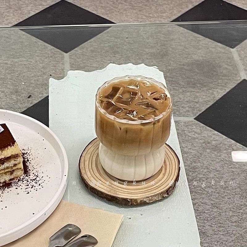 Cốc Thủy Tinh Uống Cà Phê Chịu Nhiệt Cao Họa Tiết Kẻ Sọc Phong Cách Retro Mỹ