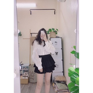 Áo sơmi cổ trụ tay pha voan
