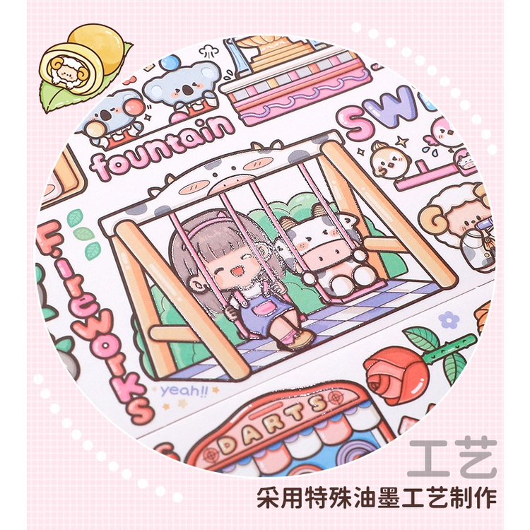 Peach Cute girl figure food tape stickers Journal Scrapbook Decor Sticker