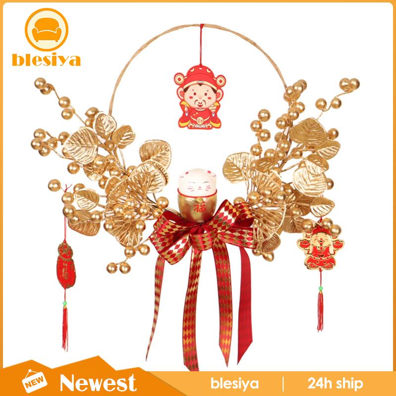 Vòng Hoa Lúa Mì Đính Nơ Màu Đỏ Dùng Trang Trí Tiệc
