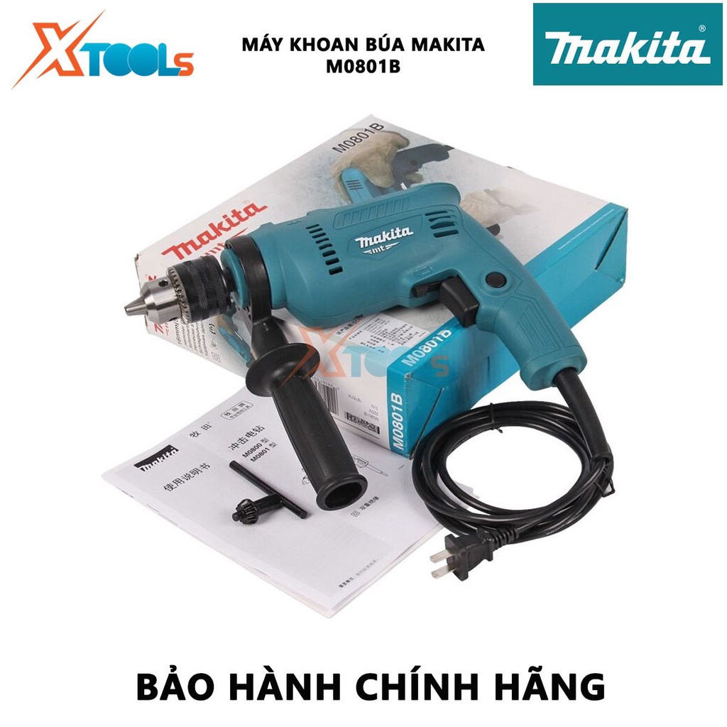 Máy khoan búa Makita M0801B | máy khoan cầm tay công suất 500W tốc độ đập 0 - 43500 l/p tốc độ không tải 0 - 2900 v/p vặ