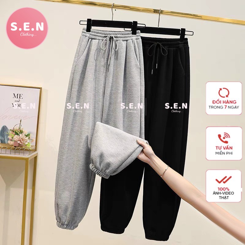 Quần ống rông bo gấu phong cách ulzzang chất nỉ da cá dày ấm
