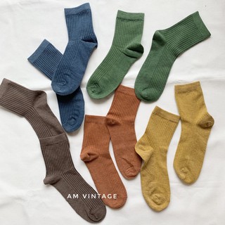 Vớ Gân Tăm Cổ Cao 5 Màu Basic Vintage