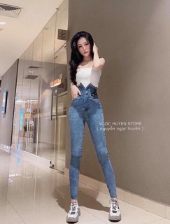 Quần jeans ôm cạp cao đính ngọc