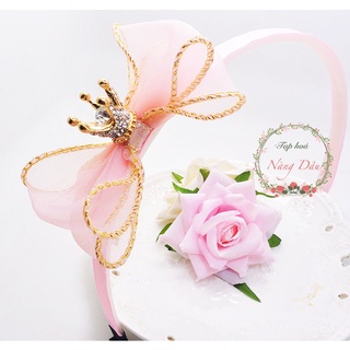 Cài tóc nơ vương miện xinh xắn cho bé gái - NƠ HỒNG