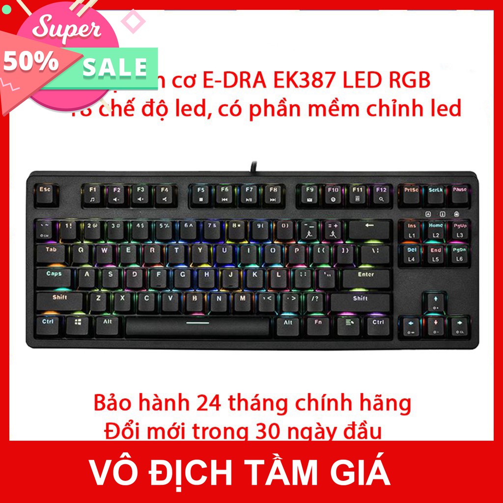 Bàn phím cơ EDRA EK387 led RGB - Màu đen - Blue/ Brown/ Red Switch - Cam kết chính hãng - Bảo hành 24 tháng