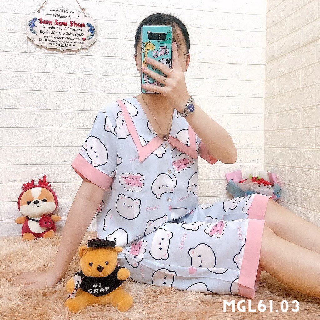 Đồ bộ ngủ pijama lụa mango cho nữ mặc nhà cổ sen tiểu thư áo cộc quần lửng size dưới 62kg - Sam Sam Shop