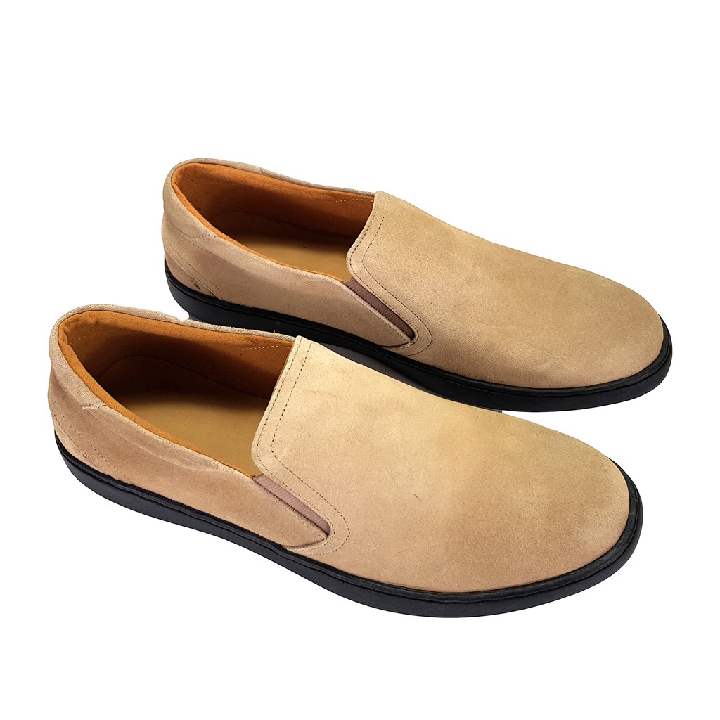 Giày lười giày nam da bò BẢO HÀNH 1 NĂM Giày da lộn (buck) nguyên tấm Giày Slip on da bò đế bệt S-22 màu đen và xám