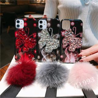 Ốp điện thoại đính đá họa tiết bướm đính bóng lông sang trọng cho IPhone 11 Pro Max X XS XR XSMax 8 7 6 6s Plus