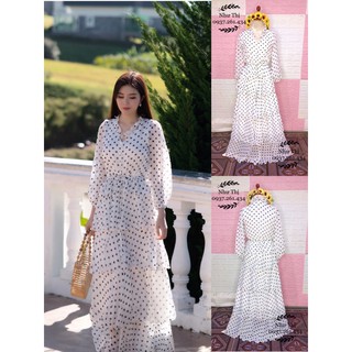 (miễn phí chỉnh váy) đầm maxi tầng tay dài tiểu thư đi tiệc du lịch chụp hình sống ảo thiết kế