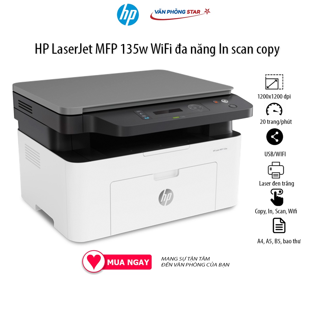 Máy in WIFI HP 135W đa chức năng in, copy, scan tốc độ 20 trang/phút mới 100% chính hãng bảo hành toàn quốc