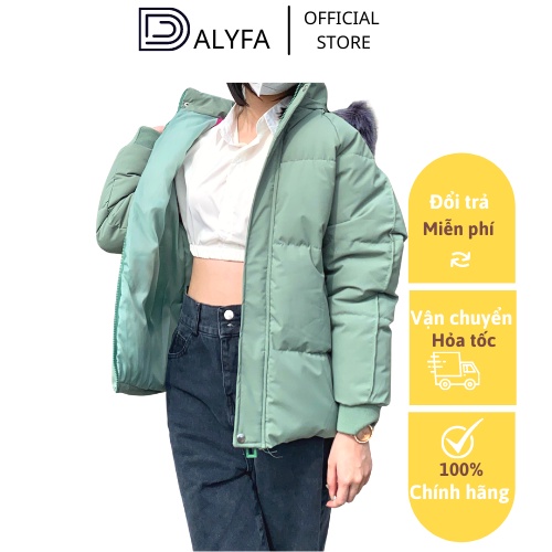 Áo phao béo chần bông dáng ngắn kèm mũ lông vũ rời DALYFA áo khoác mùa đông hàng Quảng Châu cực xịn siêu ấm CD142