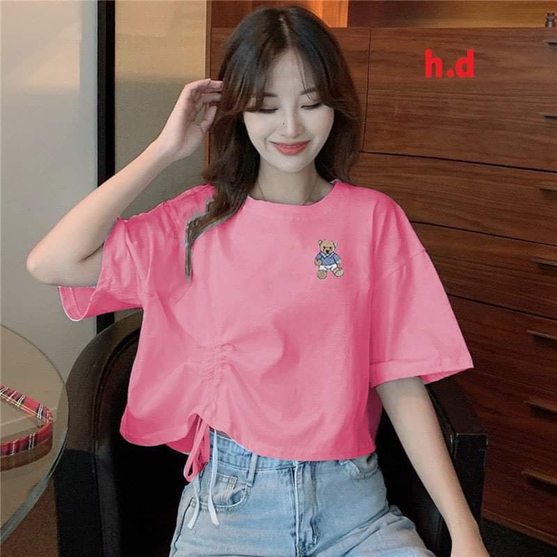 Áo croptop rút hông logo gấu HD26