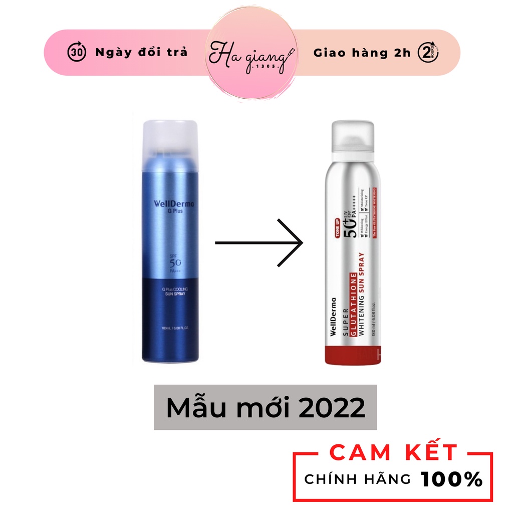 Xịt chống nắng Wellderma G PLus Cooling Sun Spray 180ml chống trôi, giúp giảm nhiệt, làm mát da - mẫu mới 2022