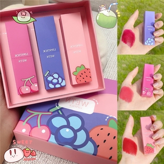 [Hàng mới về] Bộ 3 son môi WETN® hương trái cây nhung lì mềm mịn dưỡng ẩm lâu trôi