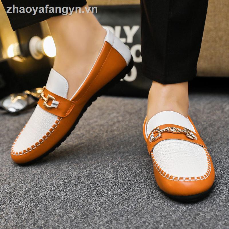 Giày lười-- Spring new men s casual peas shoes soft leather bottom driving all-match one pedal lazy trendy