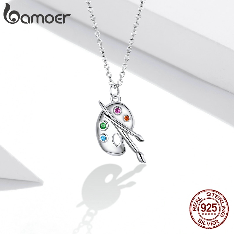 Dây Chuyền Bamoer Scn457 bạc 925 Màu Bạc Mặt Hình Bảng Vẽ Nghệ Thuật Và Cọ Đính Đá Zircon Thời Trang Cho Phụ Nữ