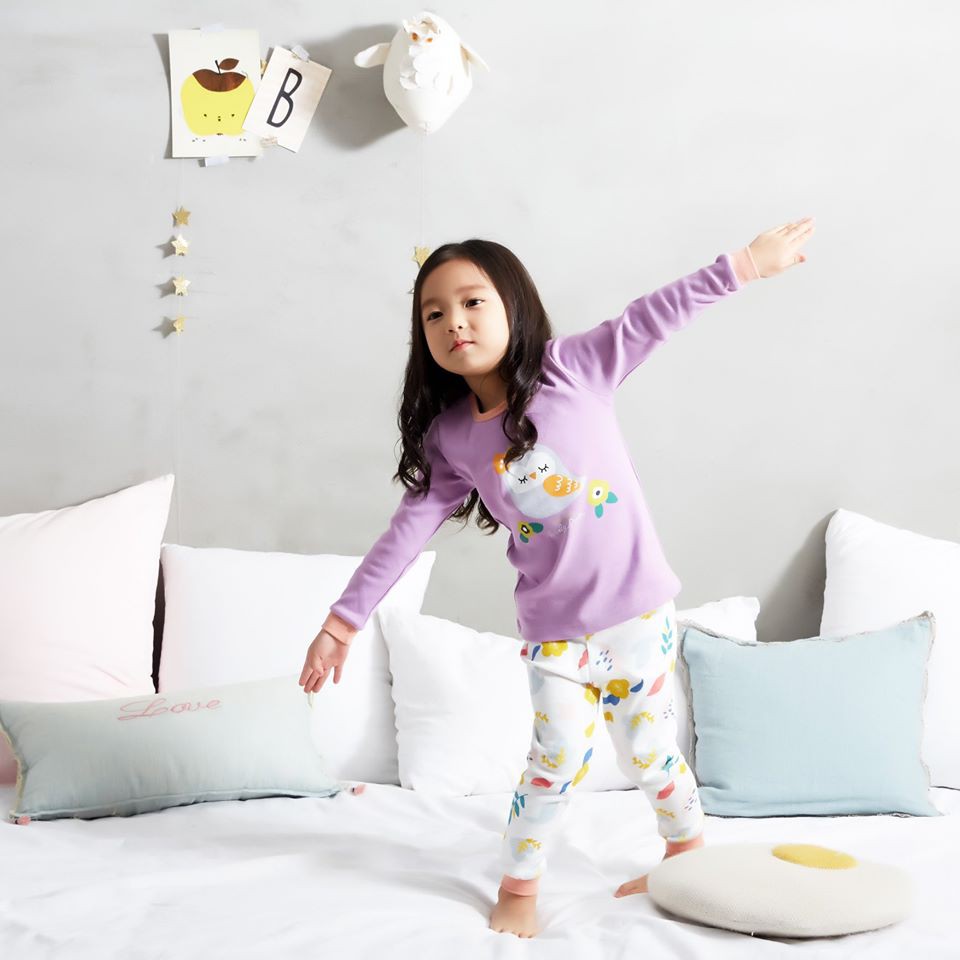 Bộ ngủ dài tay bé gái Rosemary - Họa tiết cú mèo - Màu tím trắng - 100% Cotton