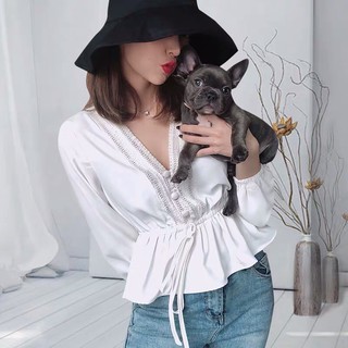Áo Kiểu Nữ Dài Tay Rút Dây Eo Trẻ Trung EVA AO 10107S1
