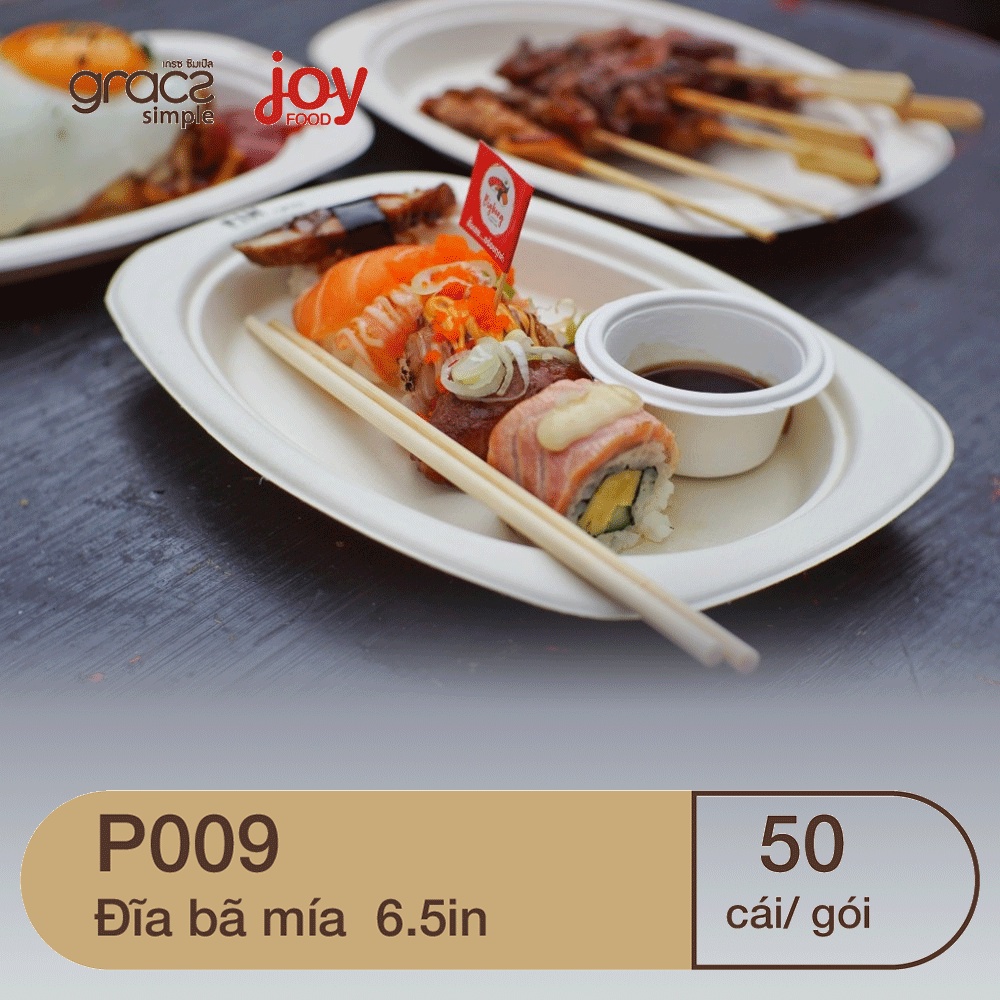 50 đĩa bã mía oval Gracz 6.5in , đĩa dùng 1 lần quay được trong lò vi sóng