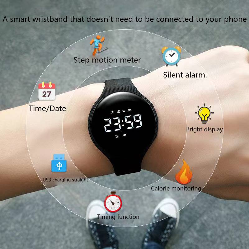 Smart waterproof watch Male and female students Korean LED black technology sports step electronic watch bracelet long endurance is suitable for children and adults