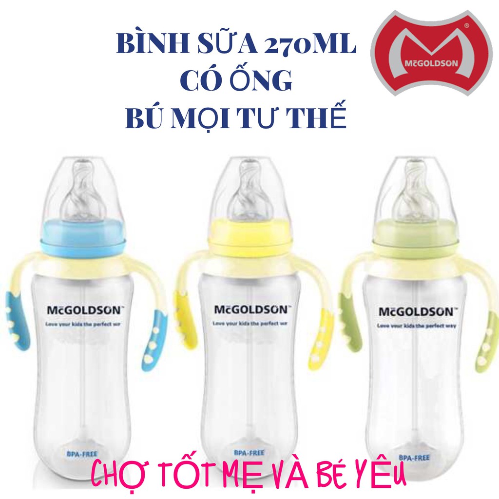 BÌNH SỮA CÓ TAY CẦM BÚ MỌI TƯ THẾ CỔ HẸP 270ML MCGOLDSON