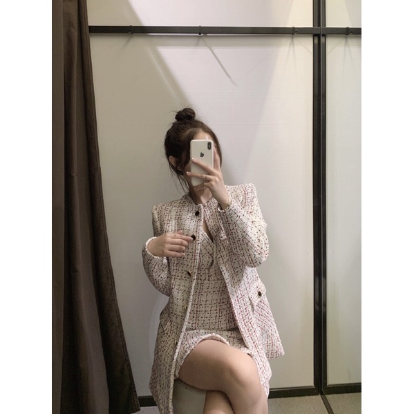 Blazer tweed dáng dài ZR