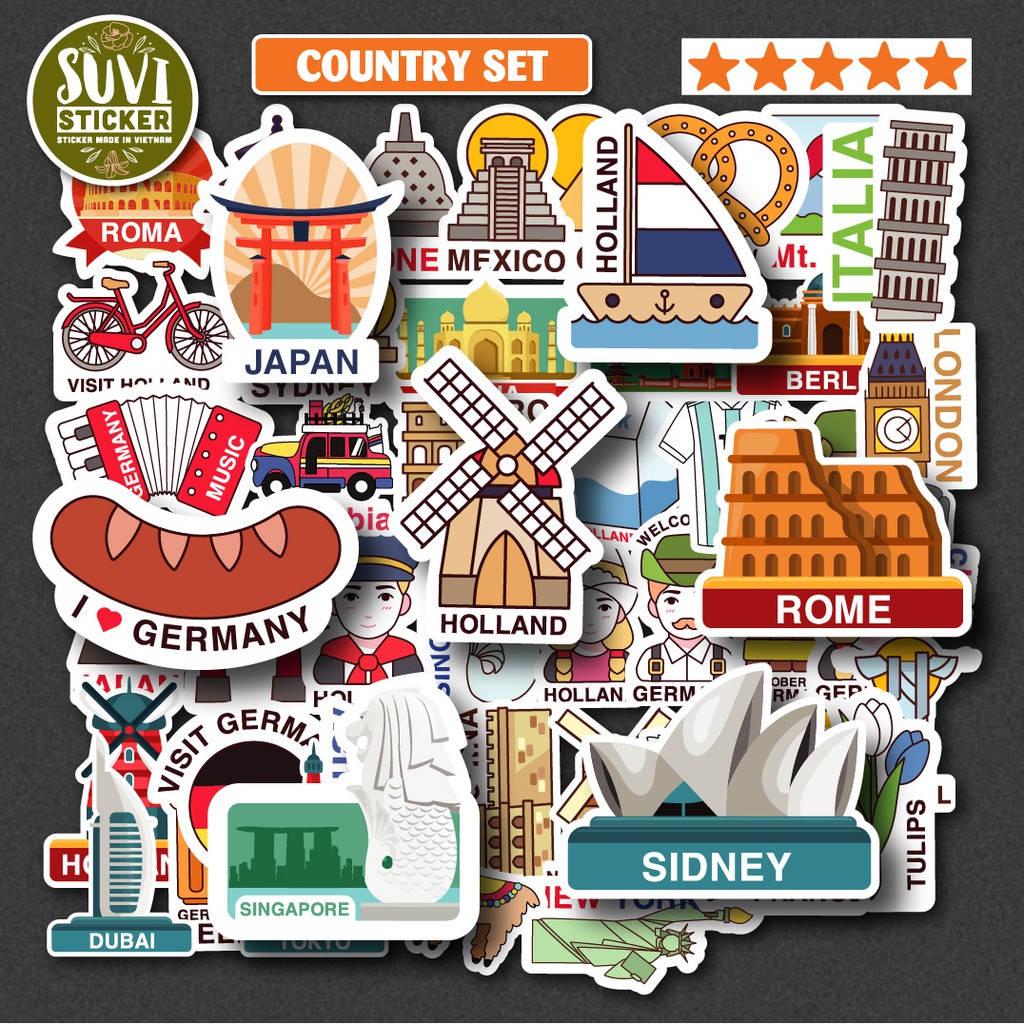 50 Sticker Country chống nước sticker dán laptop, điện thoại, đàn guitar, mũ bảo hiểm, vali. SV209