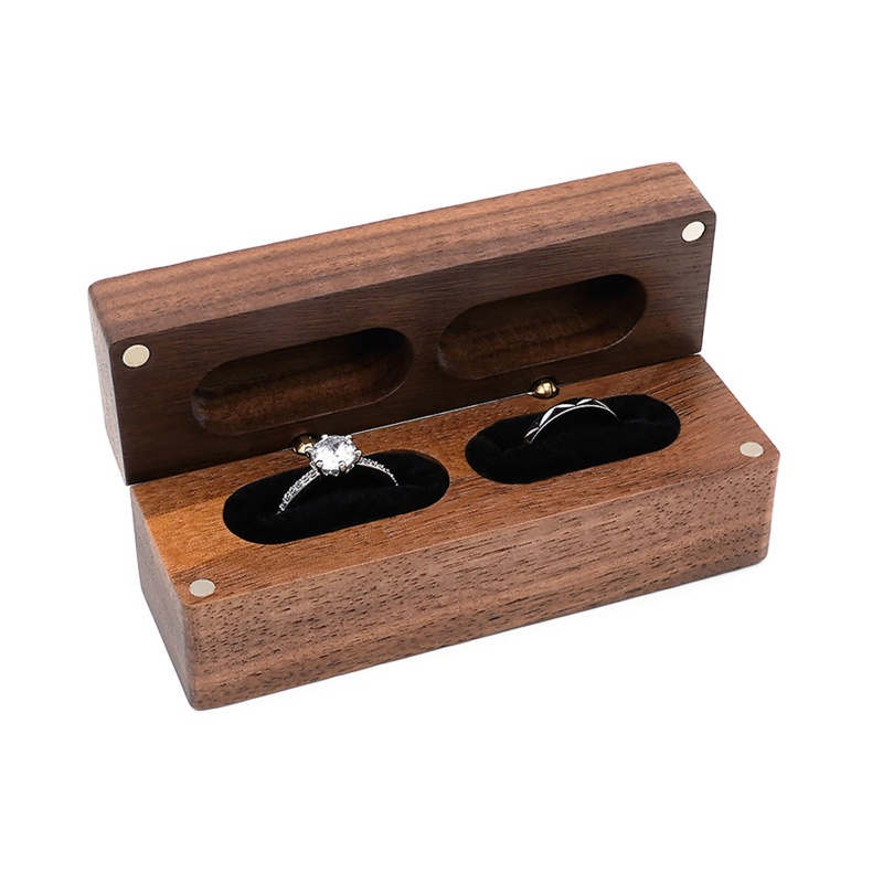 Flgo Hộp Đựng Nhẫn Cưới Kim Cương Màu Đen Óc Chó