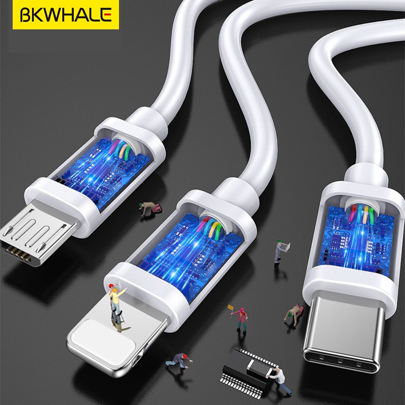 BKWHALE Cáp sạc nhanh 3 trong 1 chuẩn micro usb + type c cho mọi điện thoại