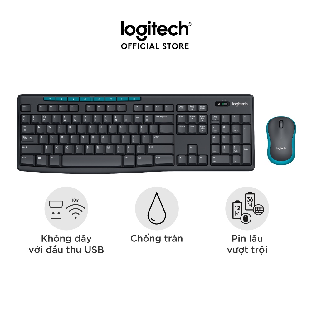 [Mã ELMALL10 giảm 10% đơn 500K] Combo chuột phím không dây Logitech MK275 - Phím media & viền chuột nổi bật, 1 đầu USB