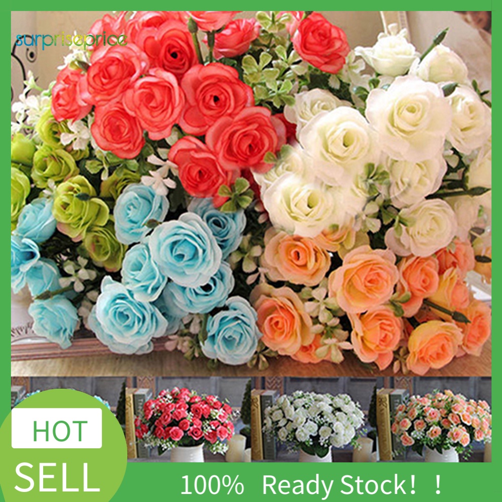 Bó hoa hồng nhân tạo 15 đầu sống động trang trí tiệc cưới / giáng sinh