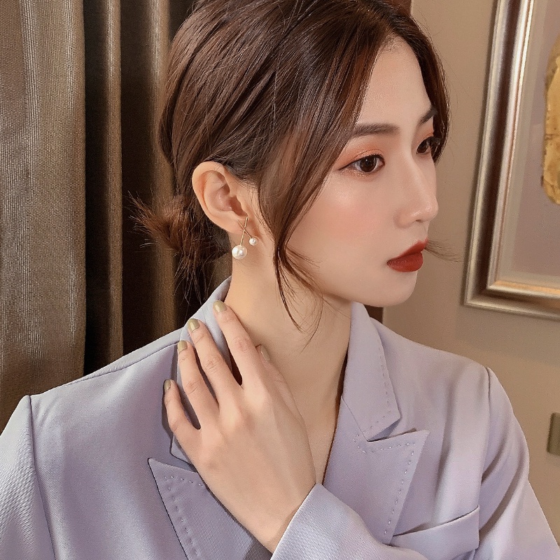 Bông Tai Hình Chữ Thập Đính Ngọc Trai Thời Trang Hàn Quốc 2021
