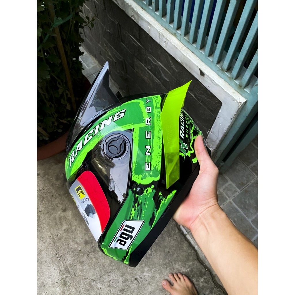 Nón AGU Racing xanh lá tặng kèm sừng rùa và đuôi gió + túi đựng nón