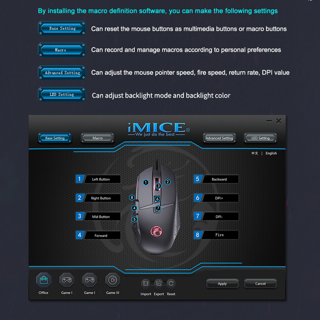 Chuột chơi game IMICE T91 có thể điều chỉnh DPI bằng ABS thiết kế nút đỏ lửa cho văn phòng