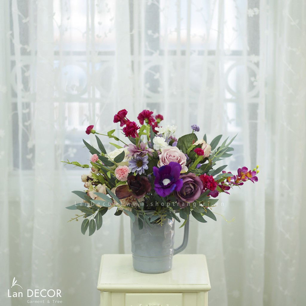 Hoa lụa - Bình hoa giả để bàn, trang trí phòng khách LanDecor (ảnh shop tự chụp)