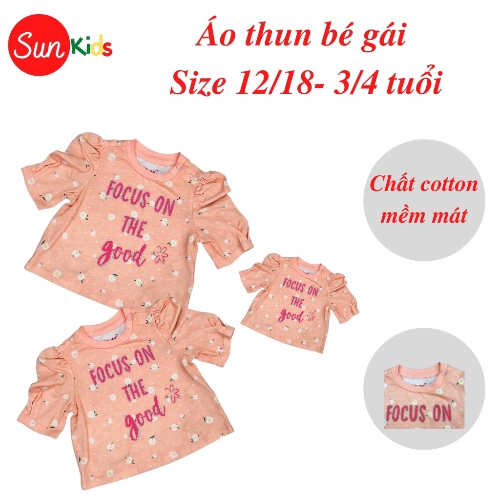 Áo thun cho bé gái, áo phông bé gái chất cotton mềm mát, size 12m - 3/4 tuổi - SUNKIDS1