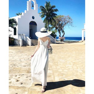 Đầm maxi đi biển đính nút lưng cực yêu 3 màu (Trắng/Đỏ/Hồng) <3
