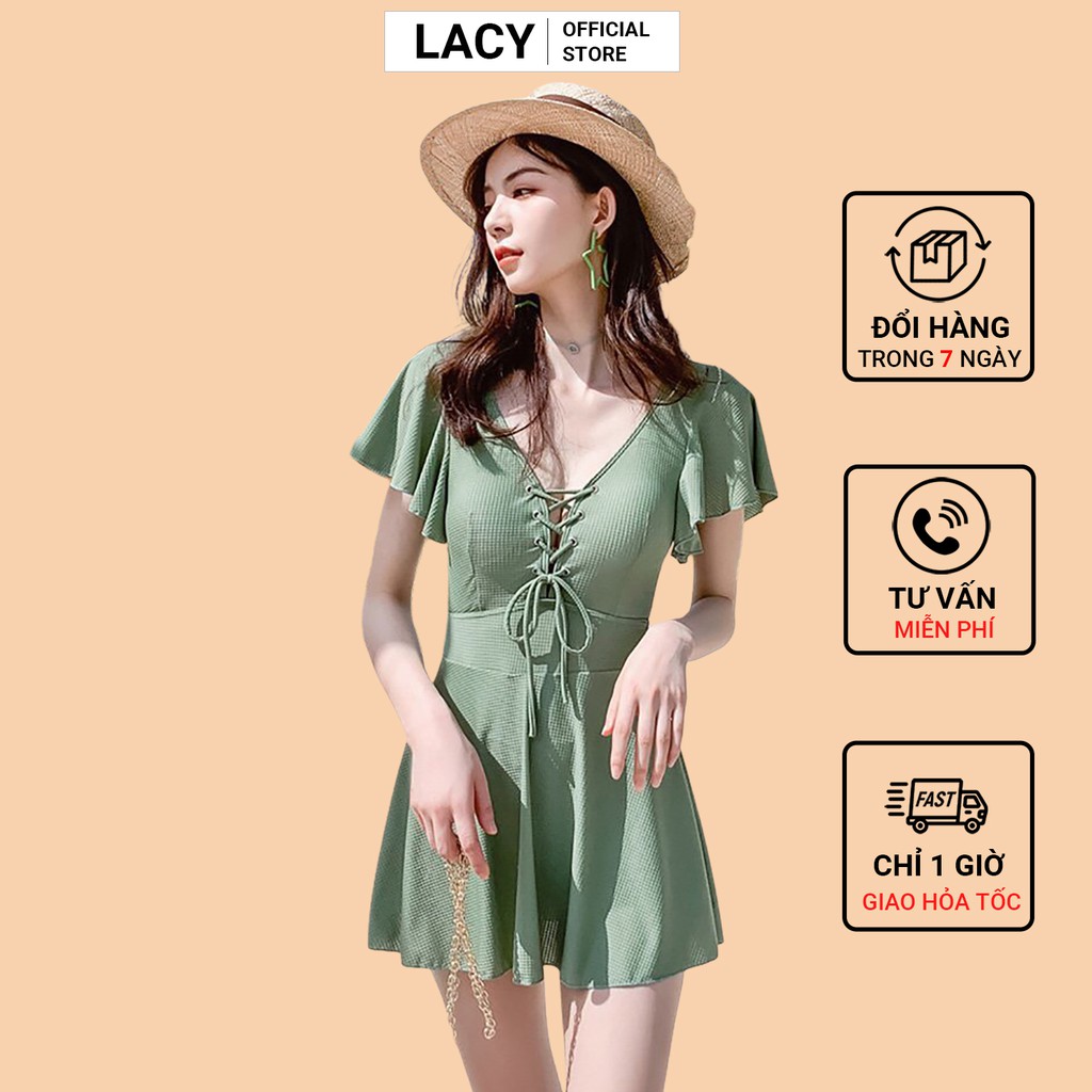 Đồ Bơi Nữ 1 Mảnh Liền Thân Kín Đáo Có Tay Dáng Váy Xòe Che Khuyết Điểm màu Xanh B156 LACY | BigBuy360 - bigbuy360.vn