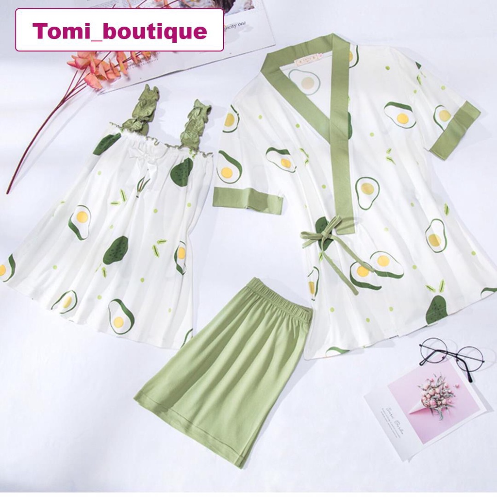Bộ ngủ KIMONO nữ buộc chấm xanh tặng áo 2 dây sexy mới về  - TOMI BOUTIQUE | BigBuy360 - bigbuy360.vn
