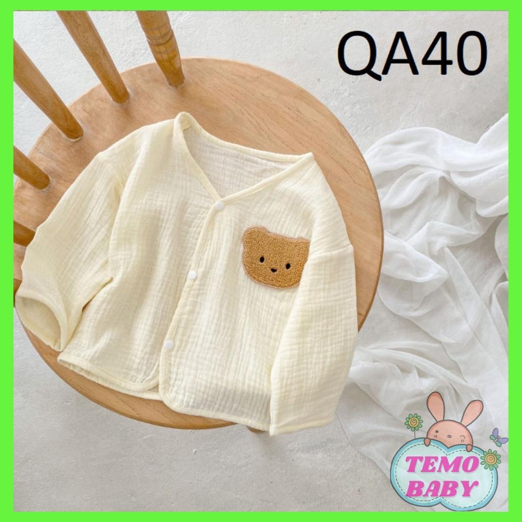 Áo dài tay thu đông kiểu dáng cổ tim cho bé trai bé gái, áo cardigan đính gấu dễ thương cho bé QA40 Temo Baby