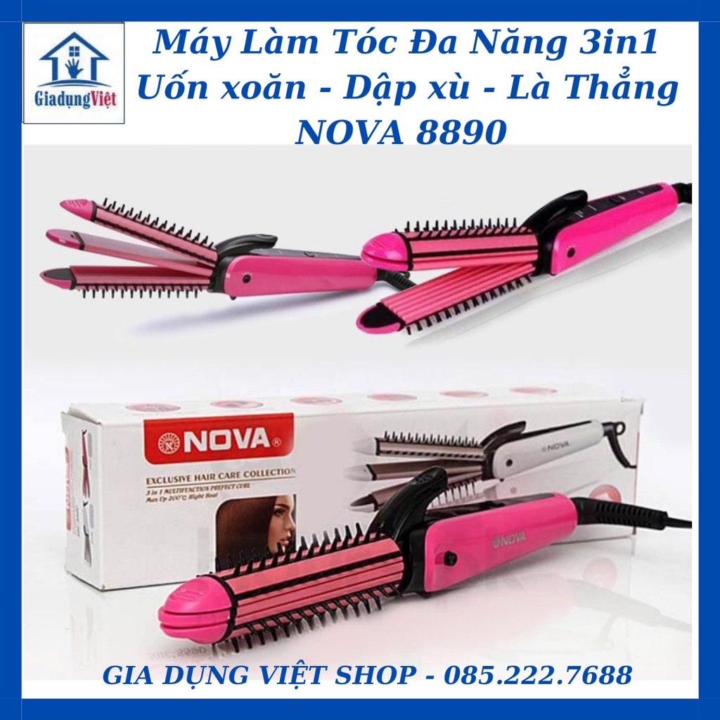 Máy làm tóc 3 in 1 đa năng uốn xoăn, dập xù, là thẳng NOVA 8890
