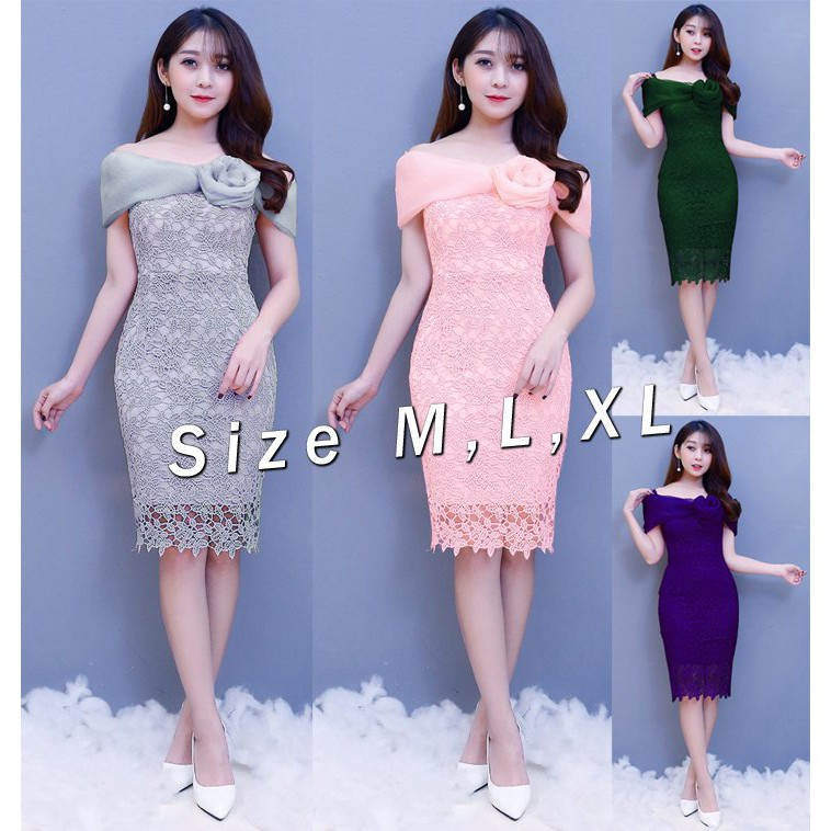 Đầm ren body trễ vai voan hoa hồng thiết kế cao cấp