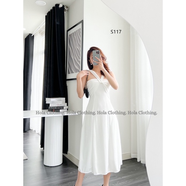 S117-Đầm 2 dây chéo ngực đi tiệc công sở