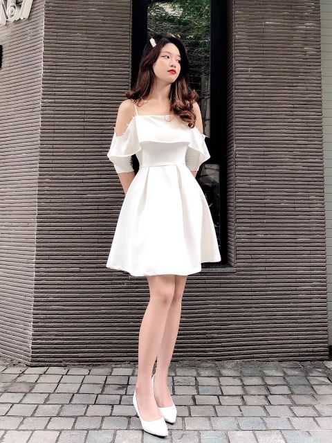 Đầm trễ vai trắng bèo 2 dây đẹp dịu dàng | BigBuy360 - bigbuy360.vn