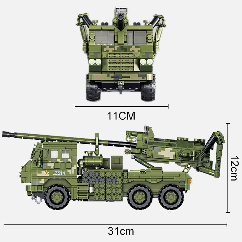 Đồ chơi Lắp ráp Mô hình xe tăng Panlos 639003 987Pcs Military WW2 Weapons Vehicle SH-15X Large Armored Cannonball Tank