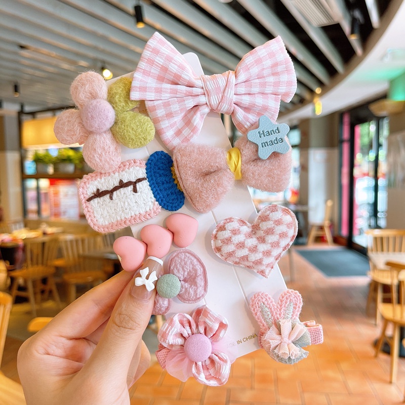 Kẹp Tóc Nơ Bằng Lông Nhung Họa Tiết Chấm Bi / Trái Tim Phong Cách Thu Đông Mới Dành Cho Bé
