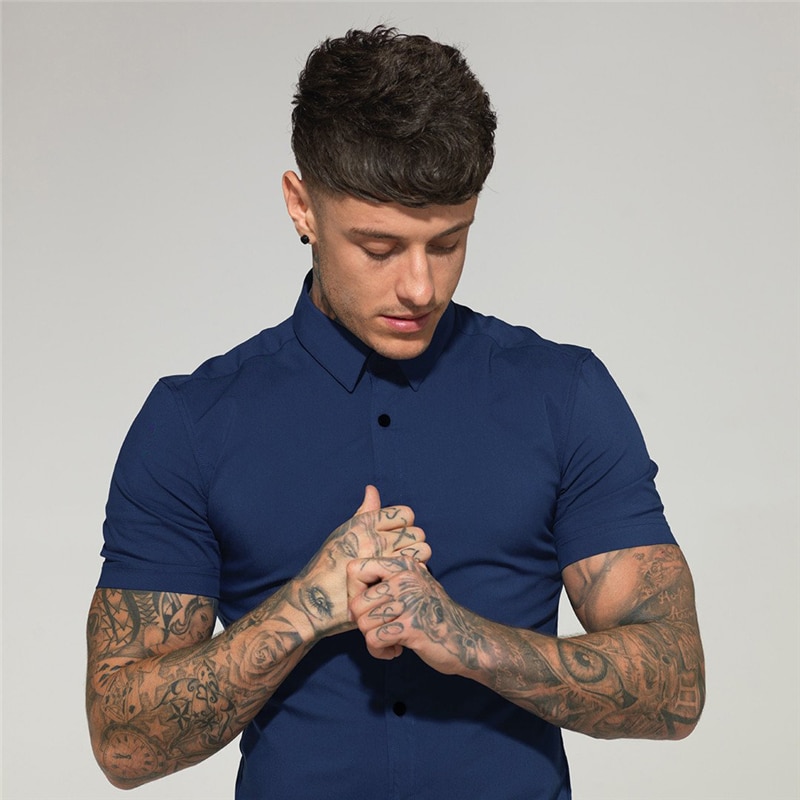 Áo sơ mi cổ bẻ ngắn tay thoáng khí thời trang mùa xuân cho nam khi tập thể thao