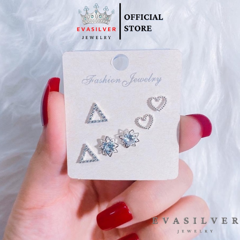 Sét 3 đôi bông tai bạc ta xinh xắn nữ tính - Trang sức bạc Evasilver